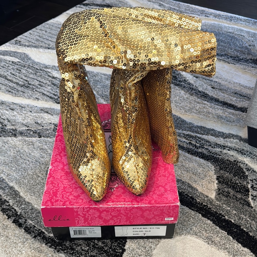 Gold Sequin Knee Boots